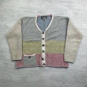 Vintage Ani Barrie Cardigan Sweater Striped Knit Color Block Button